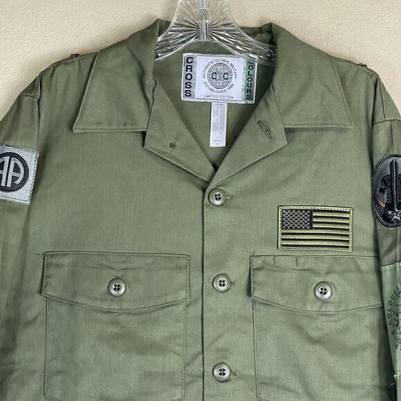 Cross Colours Shaket Mens M Green Army USA Limited Edition Shirt Jacket Adult - Picture 2 of 15